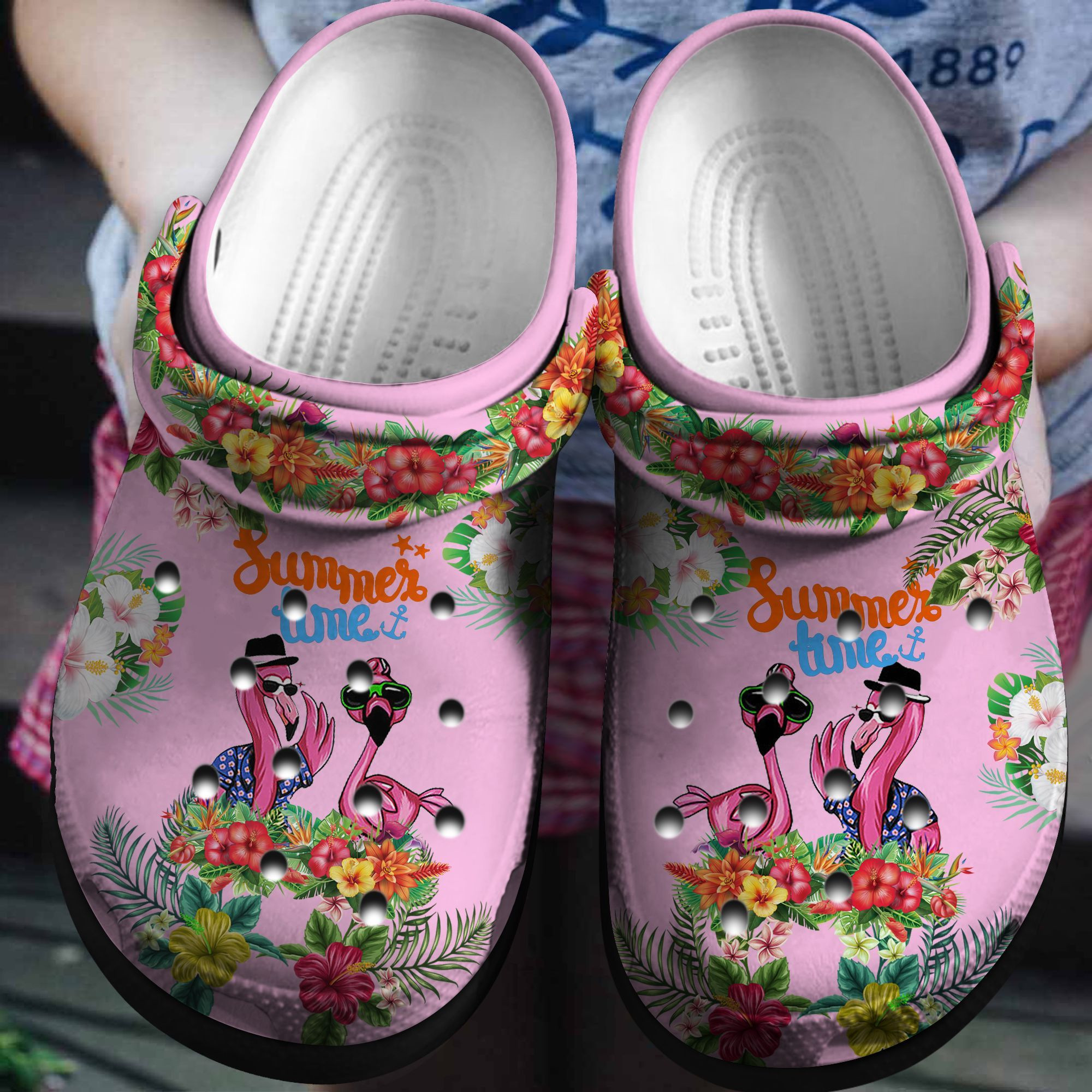 Summer Time With Flamingo Crocs Shoes Flower Garden Crocs Crocbland Clog