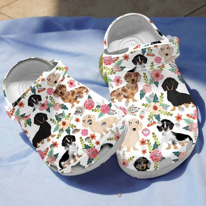 Floral Dachshund Dog Clogs Crocs Shoes