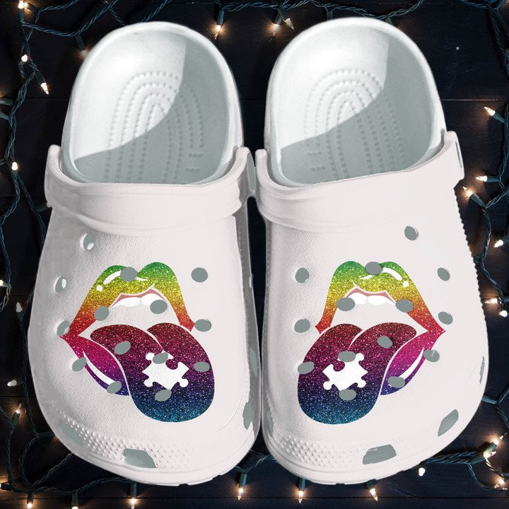 Rainbow Lip Tongue Be Kind Shoes Autism Awareness Crocs Clogs