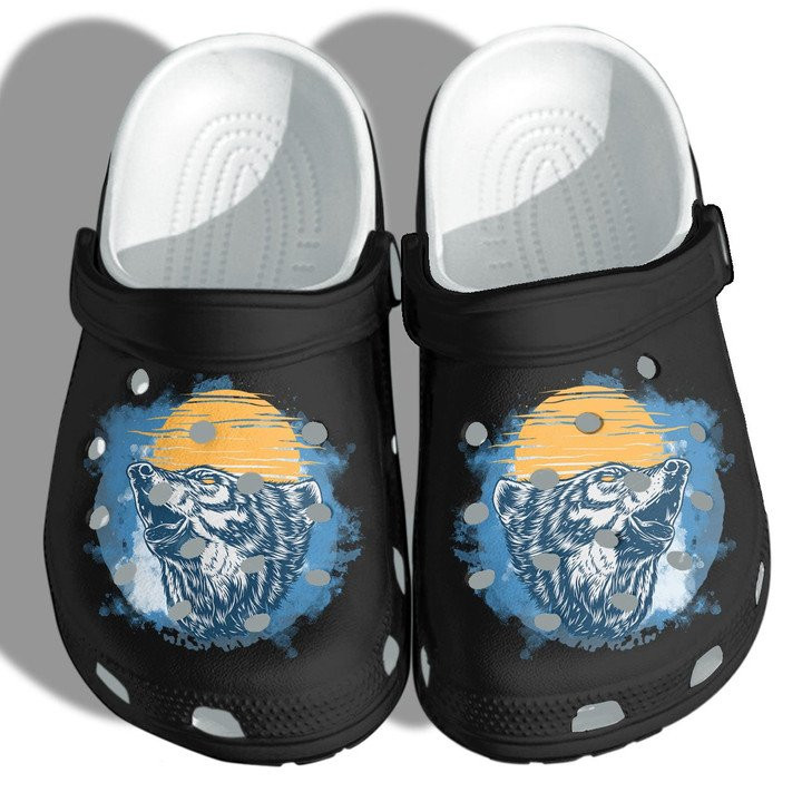 Camping The Wolf and Moon Shoes Crocs Wolf Lover Clog