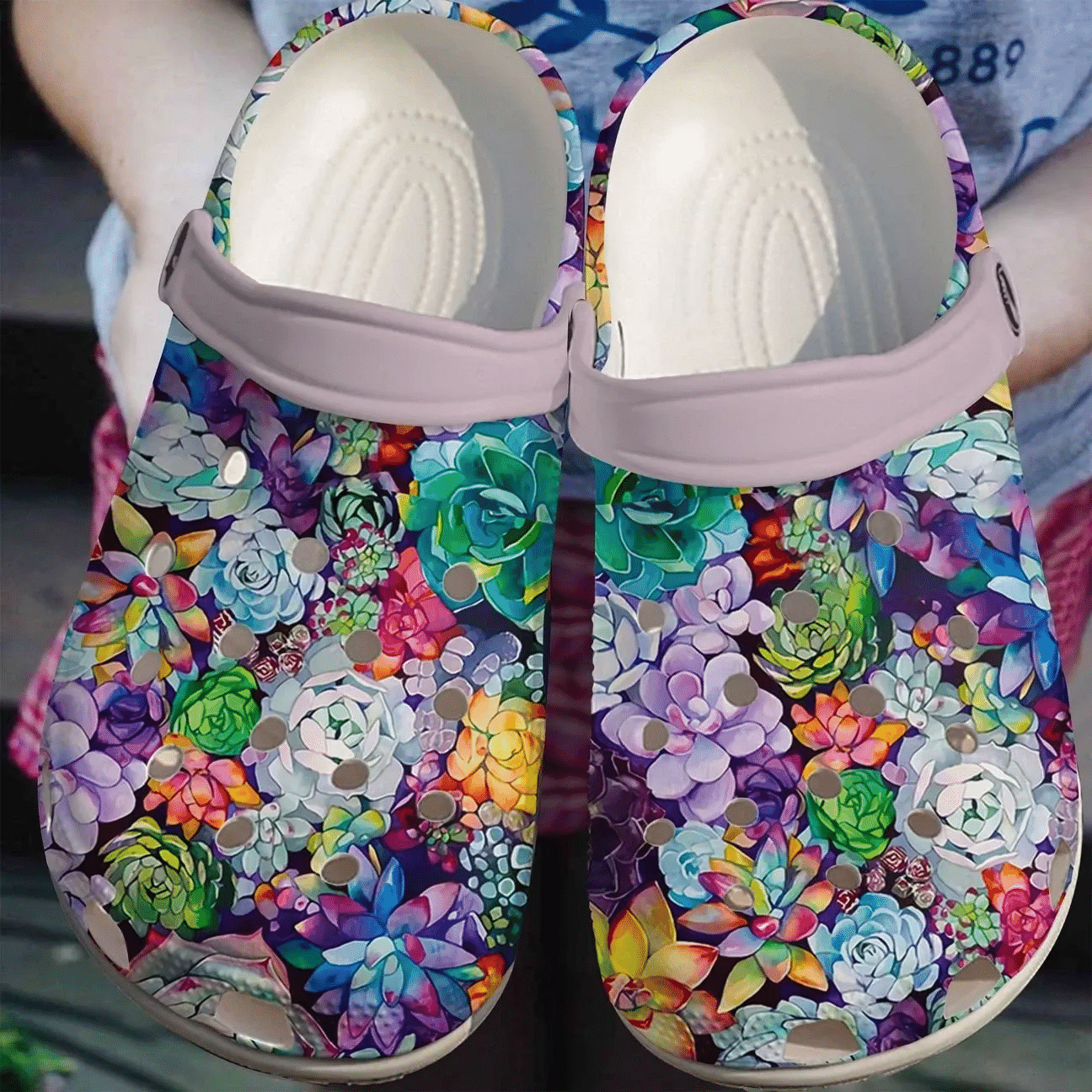 Succulent Personalize Clog Custom Crocs Fashionstyle Comfortable For Women Men Kid Print 3D Whitesole Succ Flower