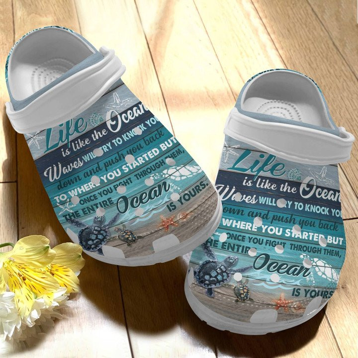 Life Is Like The Ocean Shoes Sea Turtle Crocbland Clogs For Women Men Life