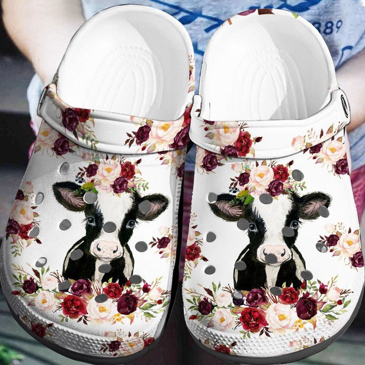 Cute Cow Heifer Flower Shoes Girl Loves Cow Farm Crocbland Clog