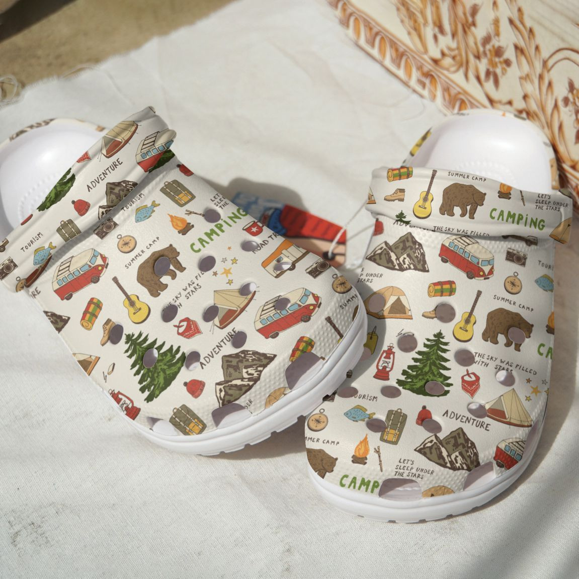 Camping Bear Pattern Shoes Clog Summer Camp Crocs Crocbland Clog