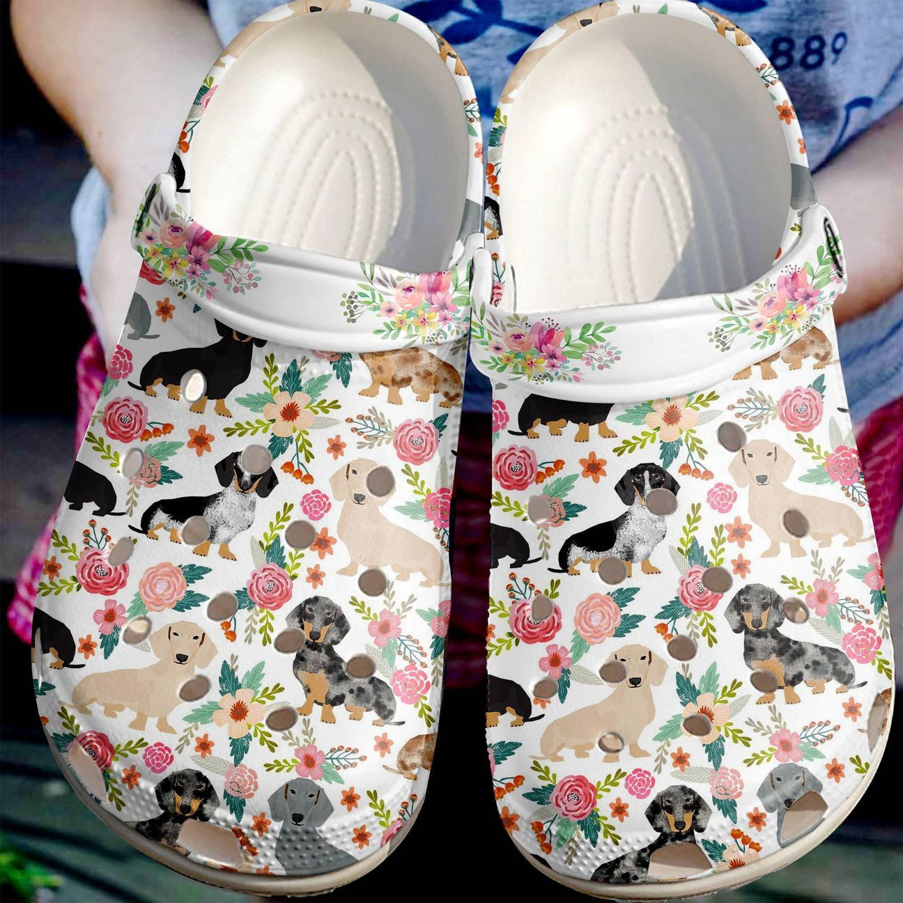 Dachshund Personalized Clog Custom Crocs Comfortablefashion Style Comfortable For Women Men Kid Print 3D Dachshunds And Flowers