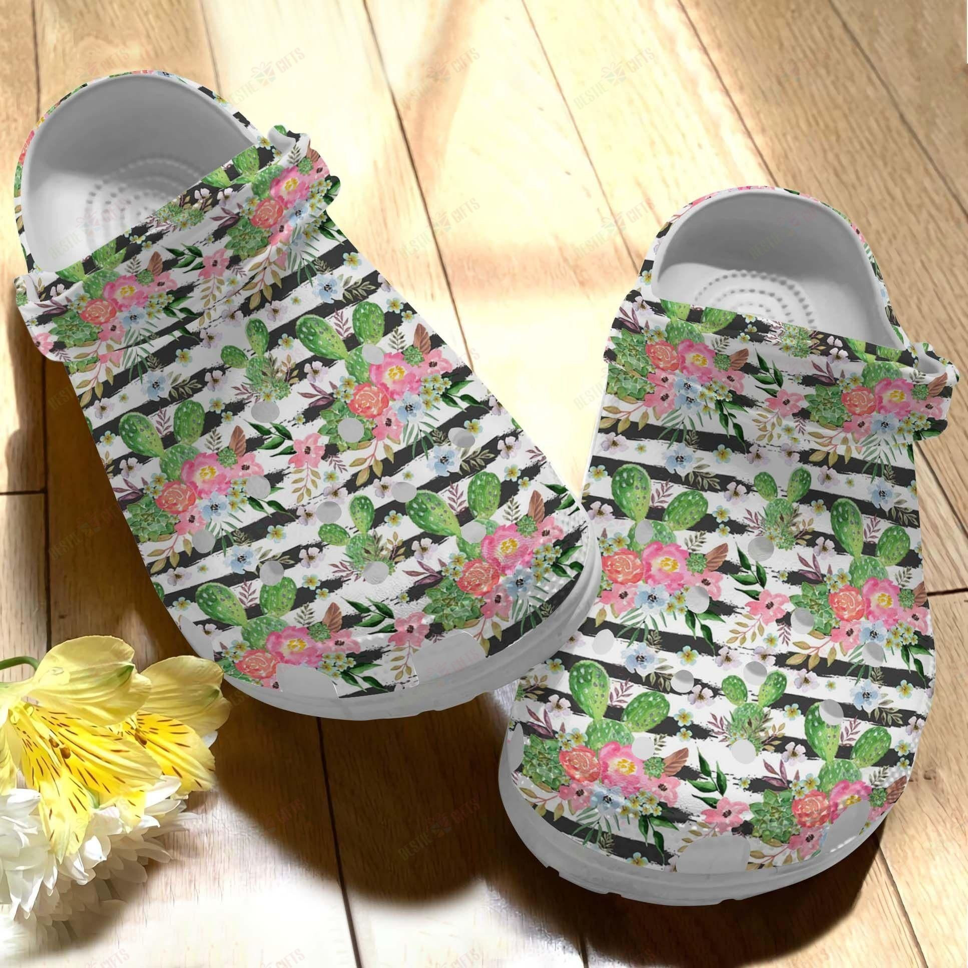 Cactus Crocs Classic Clog Whitesole Flower Shoes