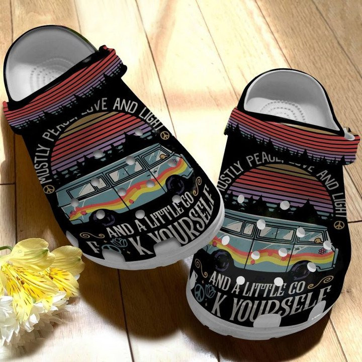 Hippie Bus A Little Go Clogs Crocs Shoes Gift For Holiday HBus