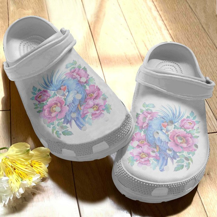 Blue Parrot With Pink Flower Crocs Shoes Clog