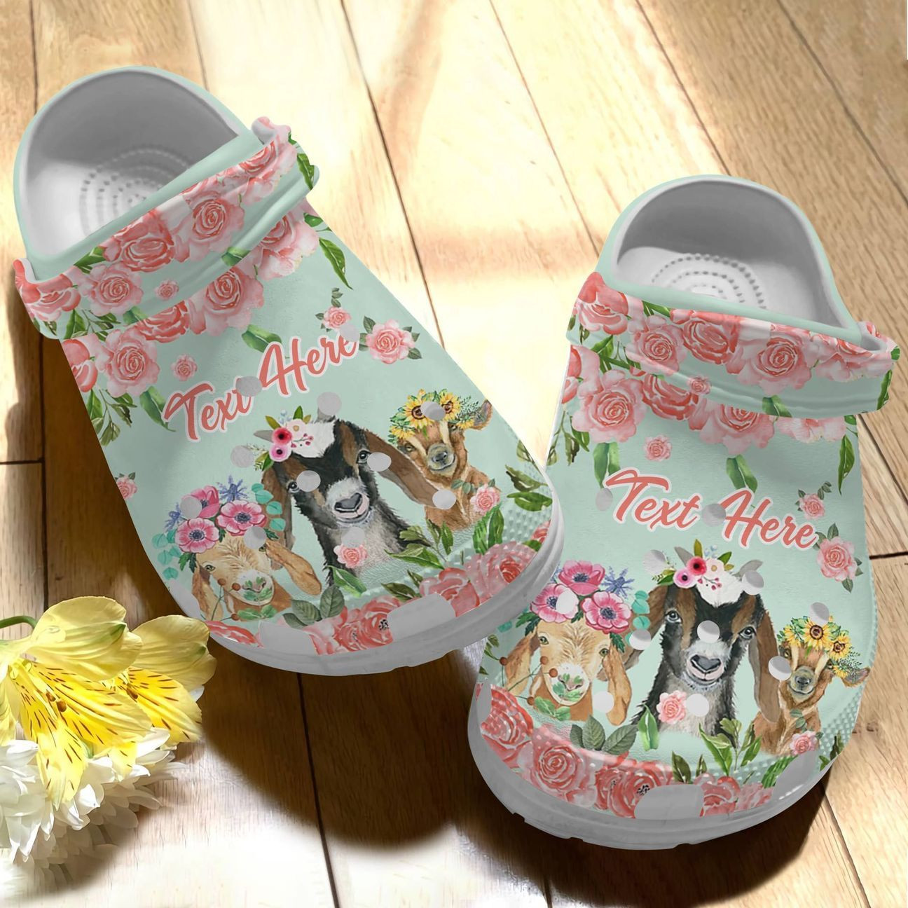 Goat Personalize Clog Custom Crocs Fashionstyle Comfortable For Women Men Kid Print 3D Whitesole Flowers