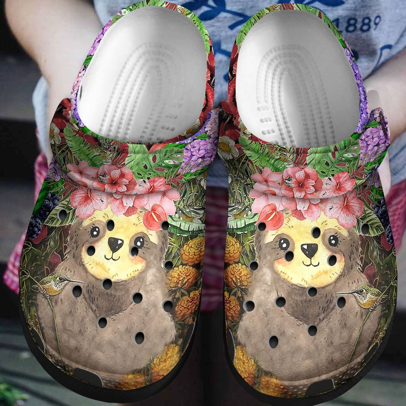 Sloth Personalized Clog Custom Crocs Comfortablefashion Style Comfortable For Women Men Kid Print 3D Sloth Flower