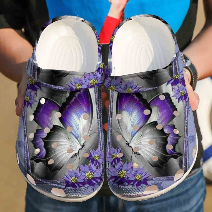 Pretty Purple Butterfly Clogs Crocs Shoes