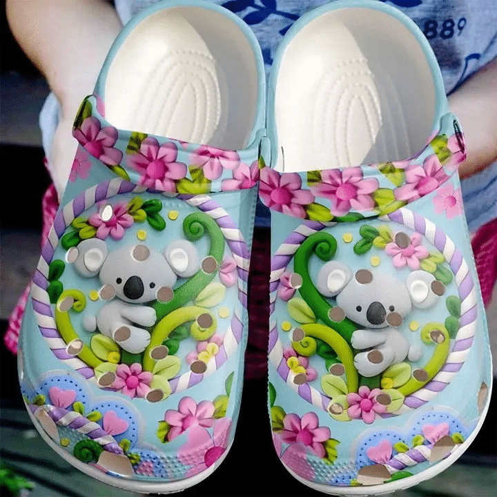 Koala Personalize Clog Custom Crocs Fashionstyle Comfortable For Women Men Kid Print 3D Koala With Flowers