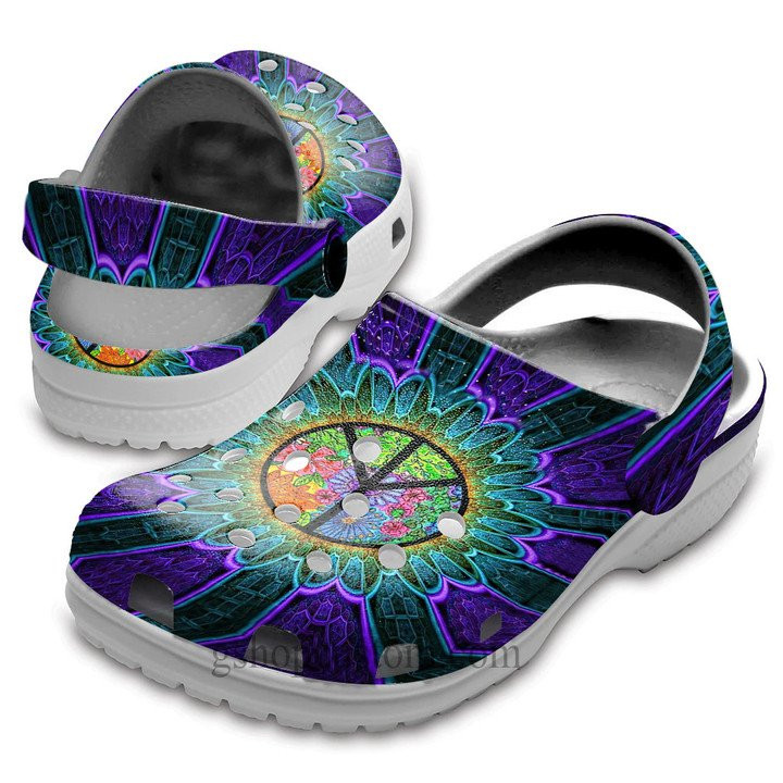 Hippie Peace Trippy Flower Crocs Classic Clogs Shoes Hippie Be Kind Beach Crocs Classic Clogs Shoes