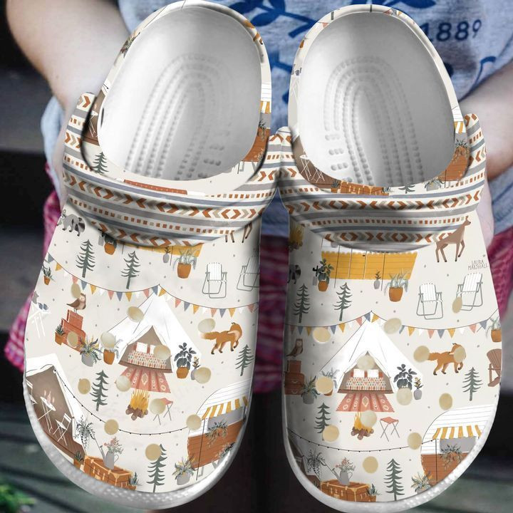 Camping Pattern Crocs Crocband Clog Comfortable For Mens Womens Classic Clog Water Shoes