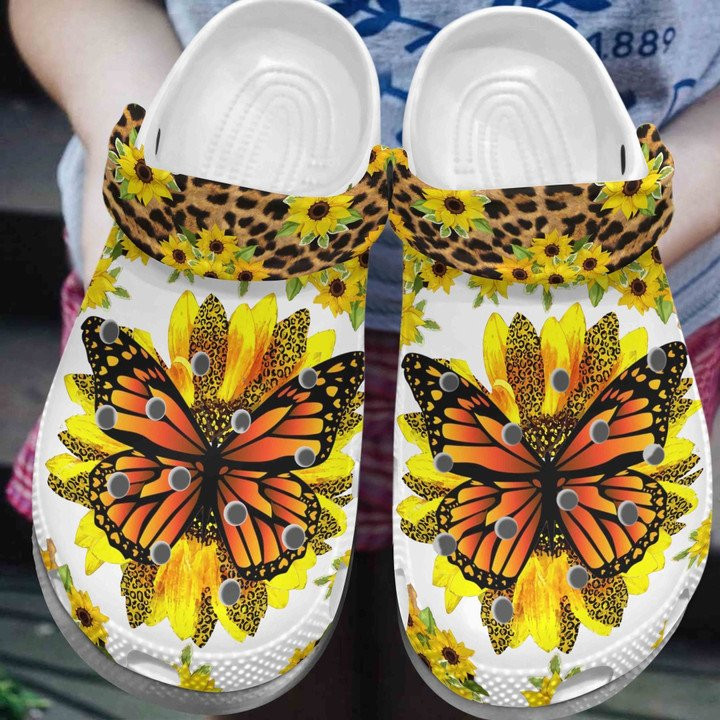 Pretty Sunflower Butterfly Shoes Breast Cancer Awareness Crocs Clogs Sunf