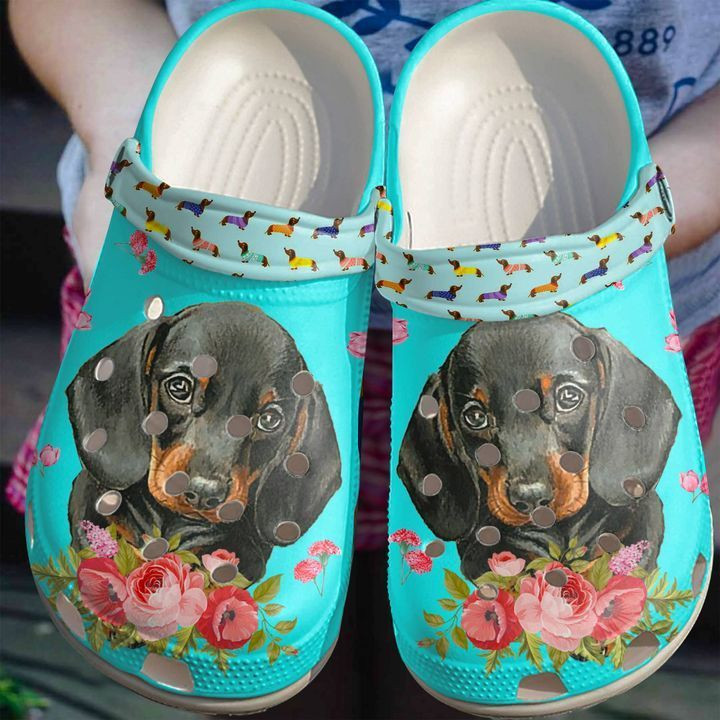 Dachshund Flower Crocs Clog Shoes