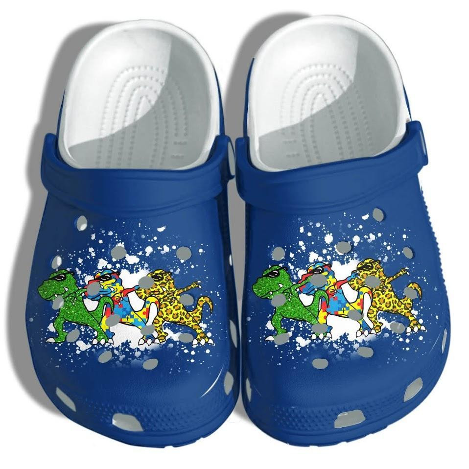 T Rex Dinosaurs Autism Kids Shoes Crocs Autism Awareness Puzzle Cute Crocs Shoes Gifts For Boys Son