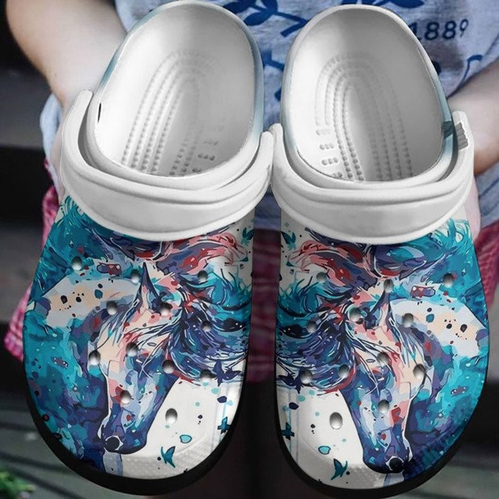 Horse Head Watercolor Shoes Crocs Clogs