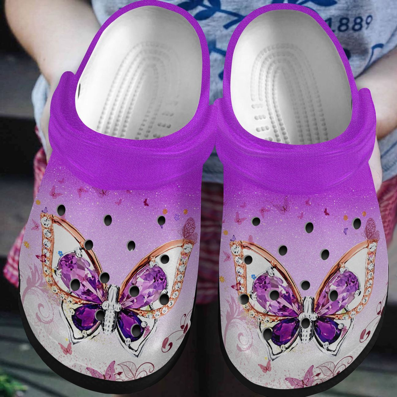 Pink Butterfly Personalized Clog Custom Crocs Comfortablefashion Style Comfortable For Women Men Kid Print D
