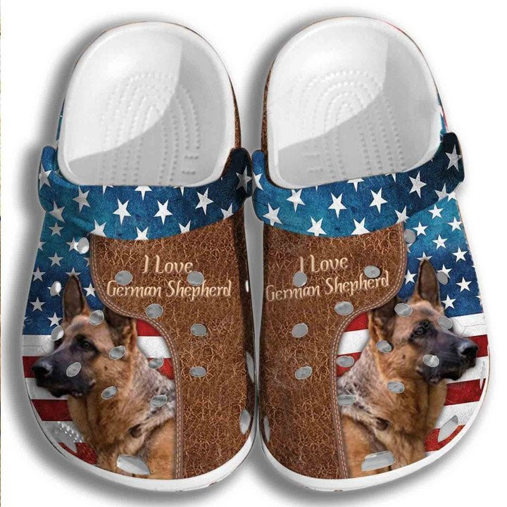 Love German Shepherd USA Flag Crocs Classic Clogs Shoes th of July Dogs Crocs Classic Clogs Shoes