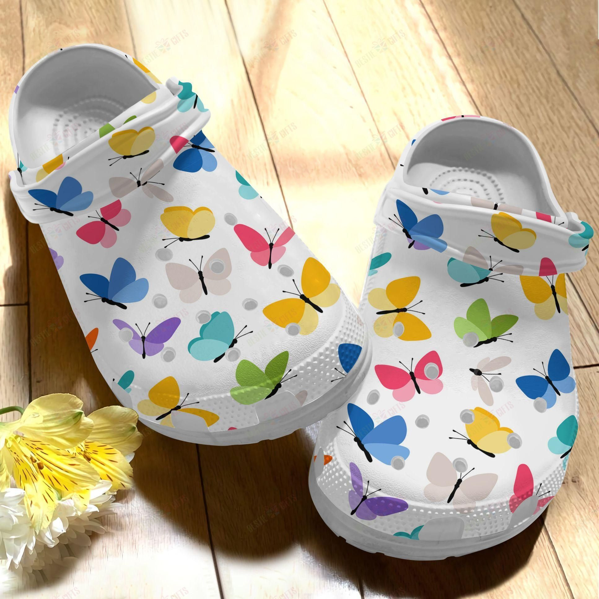 Butterfly Crocs Classic Clog Whitesole Butterfly Collection Shoes