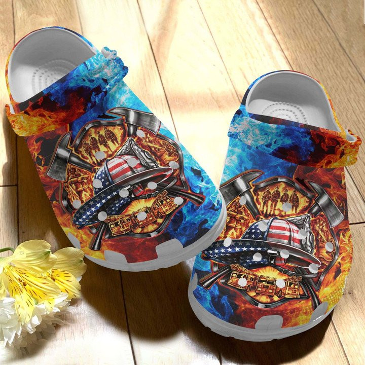 Firefighter US Flag Custom Crocs Classic Clogs Shoes Men Women Firefighter America Crocs Classic Clogs Shoes