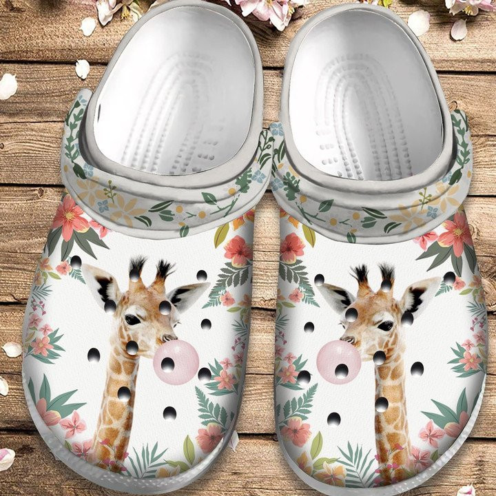 Giraffe With Bubble Gum Shoes Lovely Garden Crocs Clogs