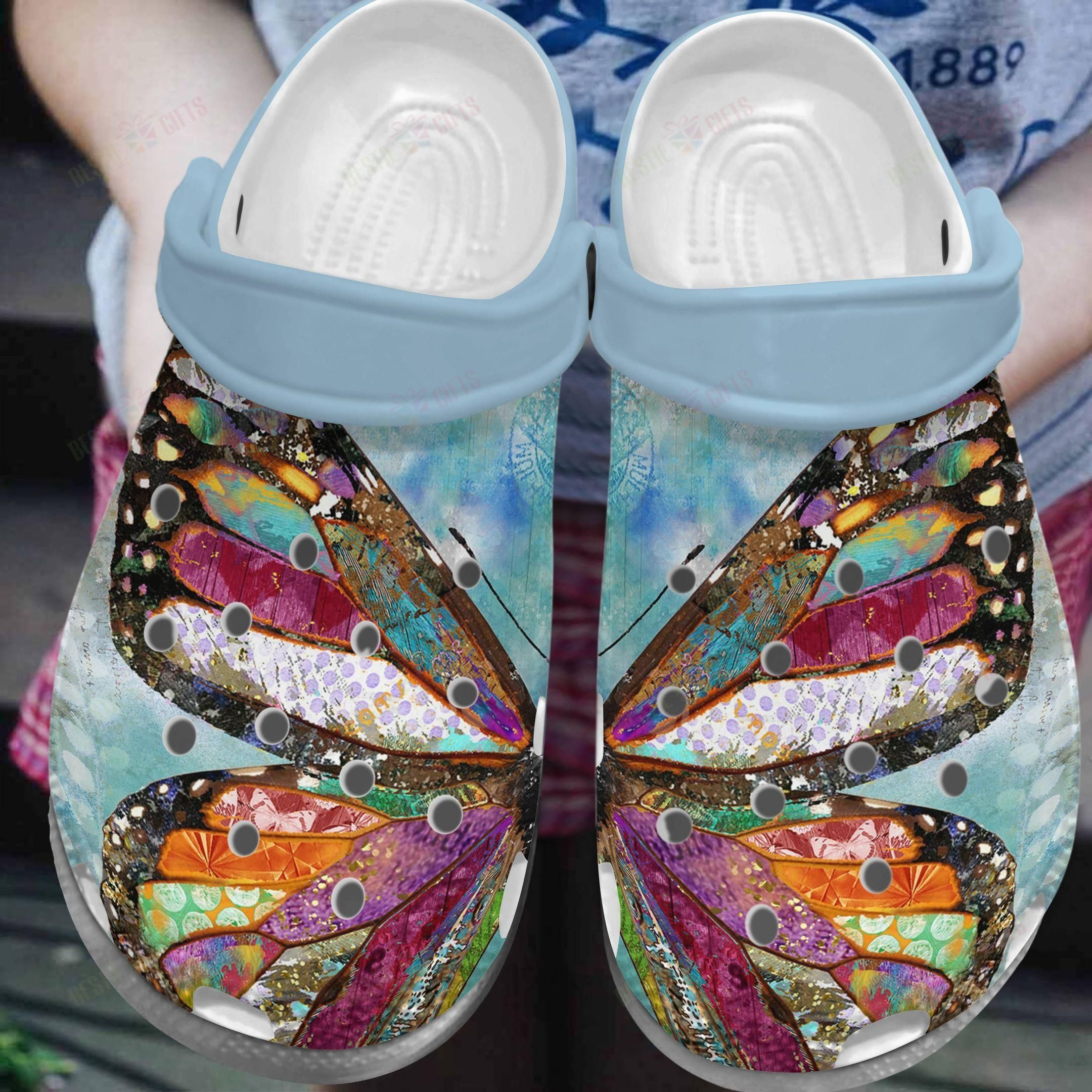 Butterfly Crocs Classic Clog Whitesole Butterfly In The Sky Shoes