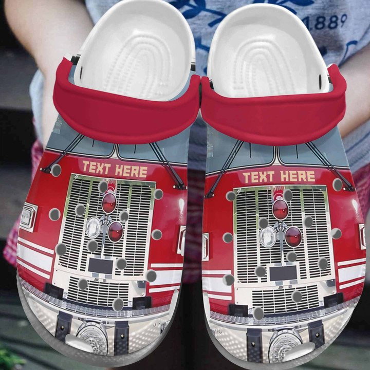 Red Cartoon Firetruck Crocs Classic Clogs Shoes Men Firefighter Custom Crocs Classic Clogs Shoes