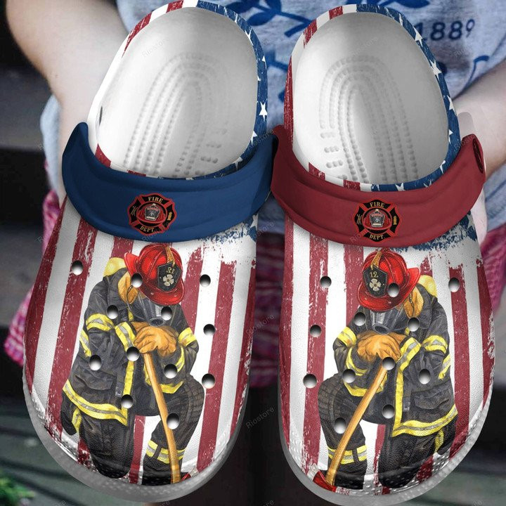 Firefighter USA Crocs Classic Clogs Shoes Men Fire Dept Custom Crocs Classic Clogs Shoes