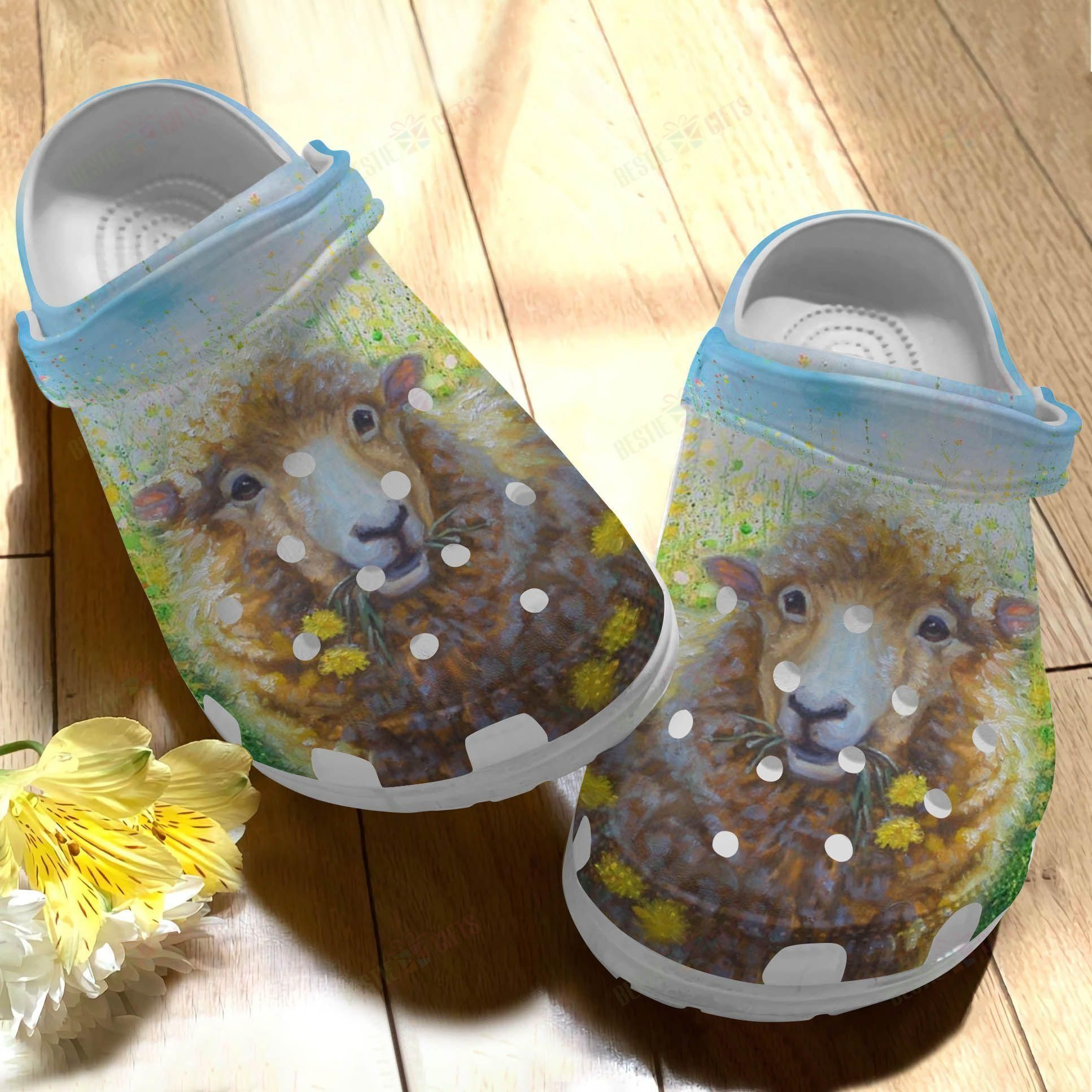 Sheep Crocs Classic Clog Beautiful Brown Sheep On Flower Field Shoes