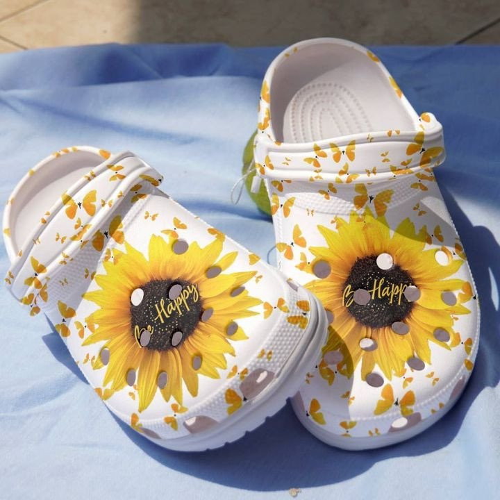 Be Happy Sunflower Clogs Crocs Shoes Gift For