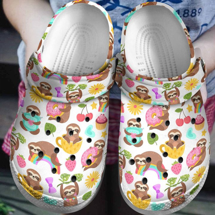 Cute Sloth Hang In From The Donut Art Shoes Crocbland Clog Gift For Girl Donut