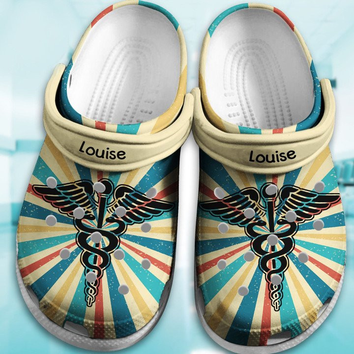 Vintage Retro Nurse Caduceus Personalized Shoes Crocs Clogs Gift For Men Women Vintage