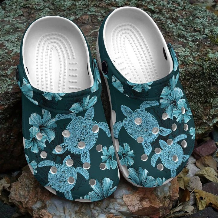 Sea Turtle With Flower Shoes Crocs Clogs For Mothers Day TT