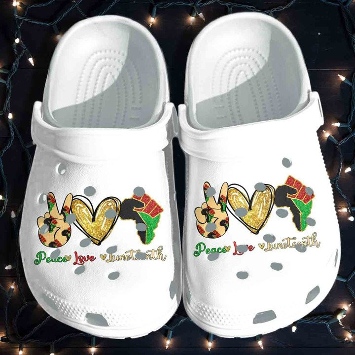 Peace Love Juneteenth Shoes Black People Clogs Crocs Gift For Men Women CR