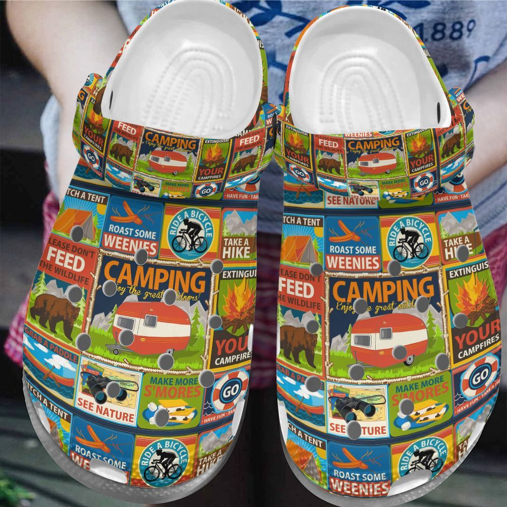 Camping Personalize Clog Custom Crocs Fashionstyle Comfortable For Women Men Kid Print 3D Whitesole Camping Responsibly