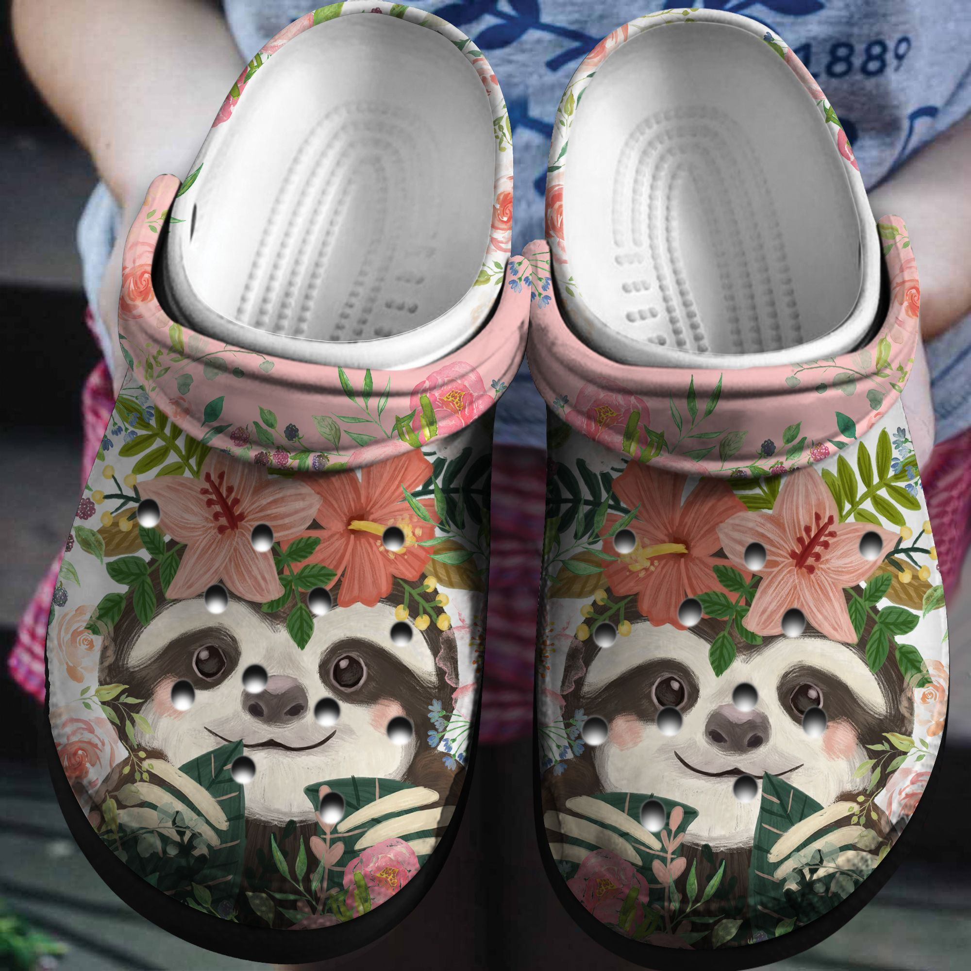 Floral Sloth Crocs Shoes Cute Animal In Flower Crocs Crocbland Clog