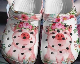 Cute Pig Crocs Crocband Clogs Pig Flowers Crocs 3D Print Animal Crocs 3D Charms Gift For Pig Lover Clog Comfortable For Farmer