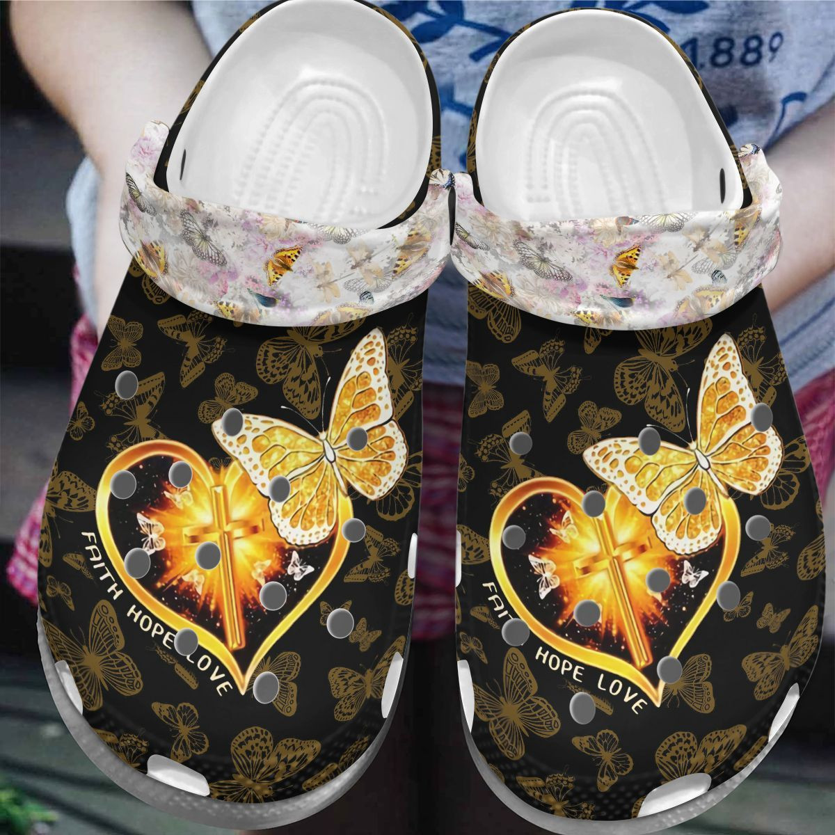 Butterfly Personalize Clog Custom Crocs Fashionstyle Comfortable For Women Men Kid Print 3D Whitesole Faith Hope Love