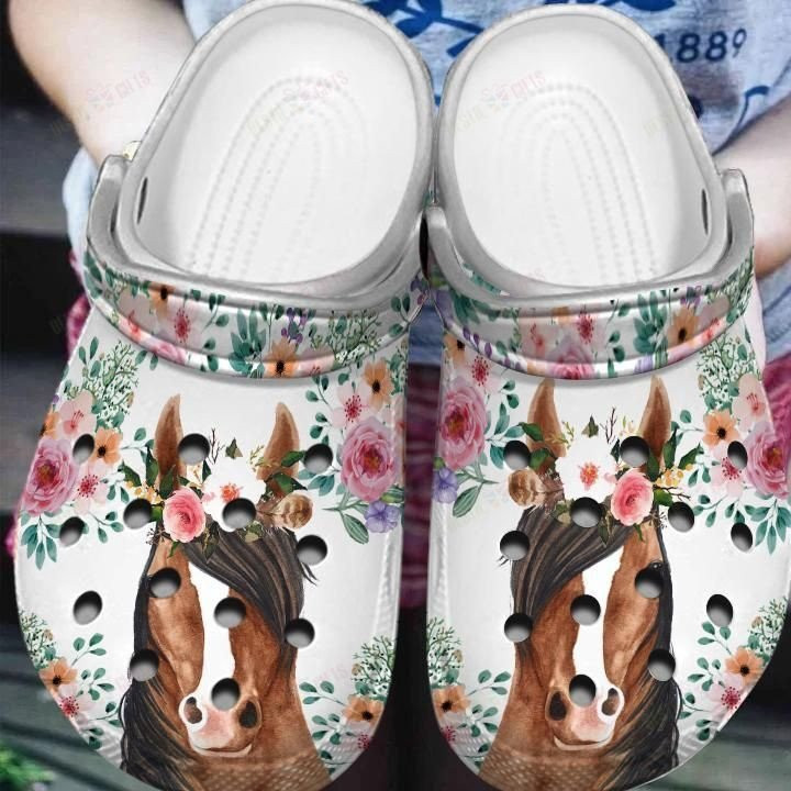 Horse Flower Crocs Classic Clogs Shoes