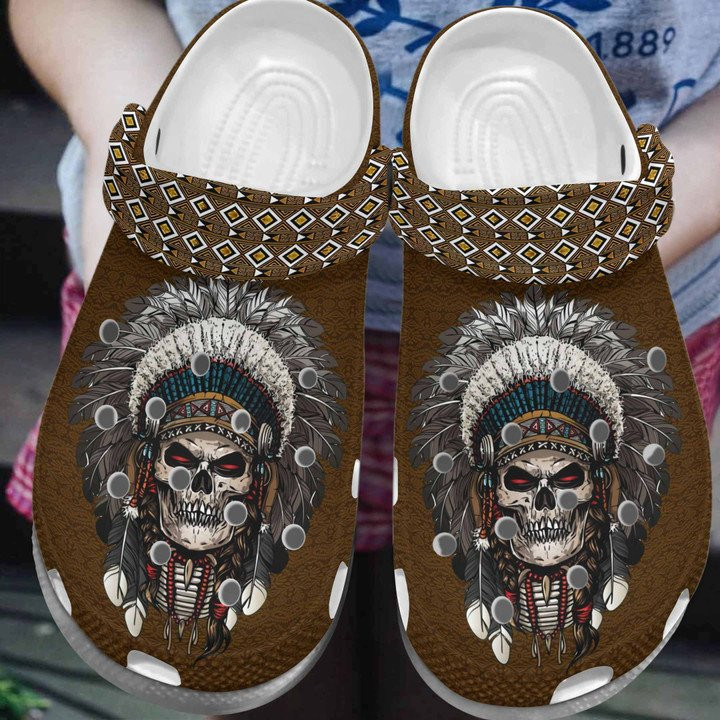 Scary Skull Native America Tattoo Crocs Classic Clogs Shoes