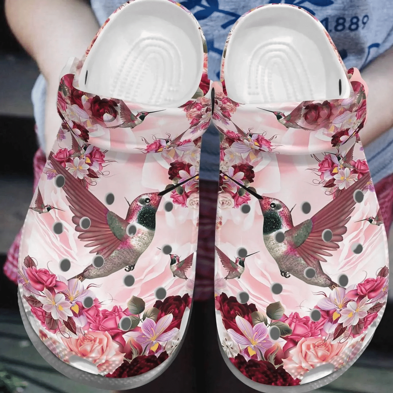 Hummingbird Personalize Clog Custom Crocs Fashionstyle Comfortable For Women Men Kid Print 3D Pink Flower
