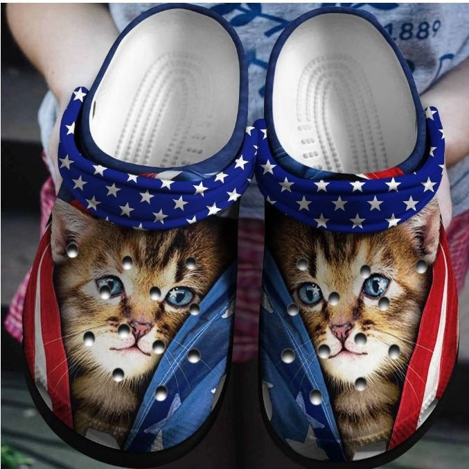 Cute Cat US Shoe th Of July Animal Happy Independence America Crocs Clog Shoes Gift For Women Men Caduceus