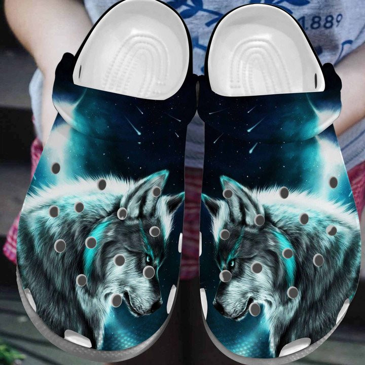 Awesome Cool Wolf Crocs Classic Clogs Shoes Wolf Night Custom Shoes