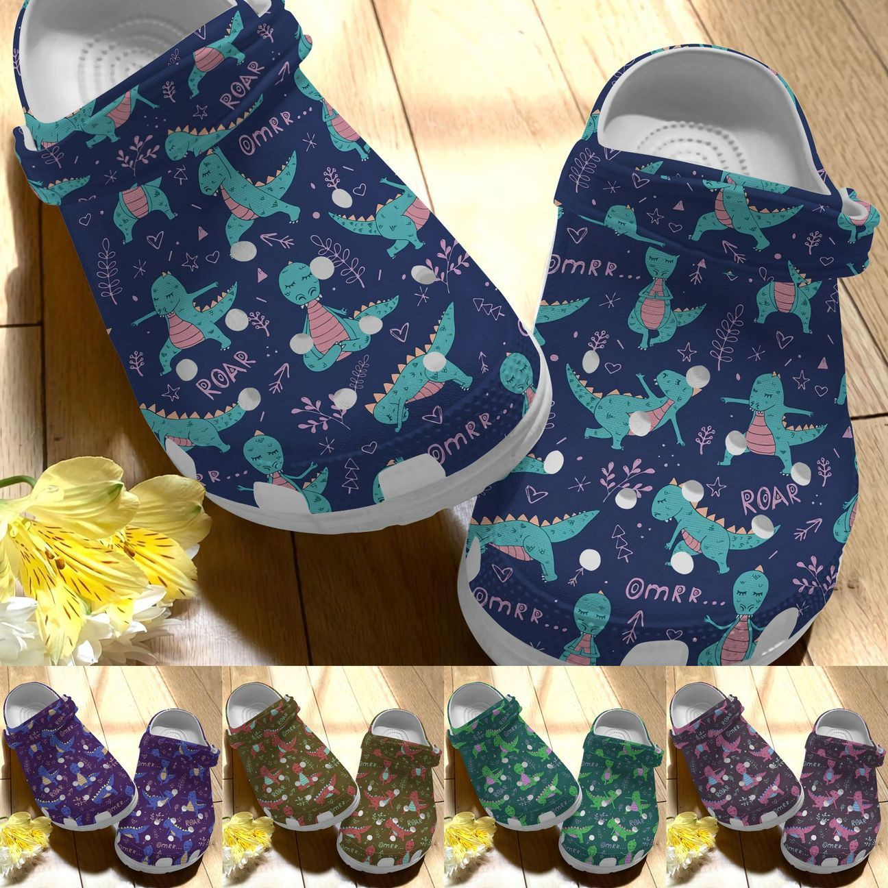 Dinosaur Personalize Clog Custom Crocs Fashionstyle Comfortable For Women Men Kid Print 3D Whitesole Exercising Dinosaur