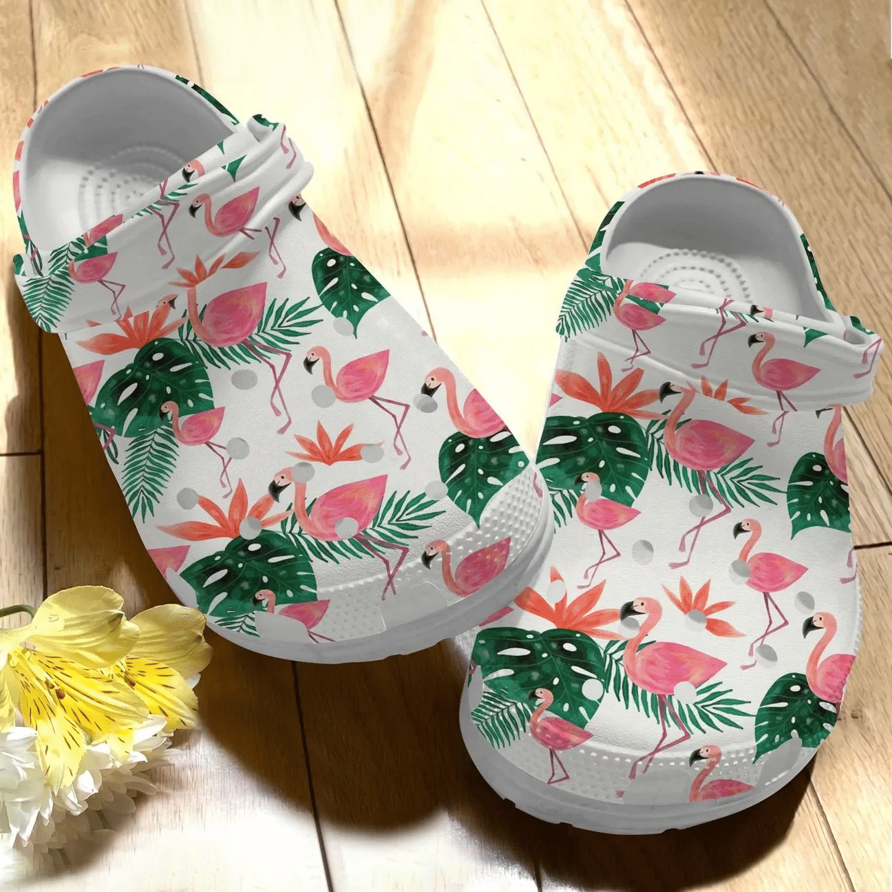 Flamingo Personalize Clog Custom Crocs Fashionstyle Comfortable For Women Men Kid Print 3D Whitesole Pattern