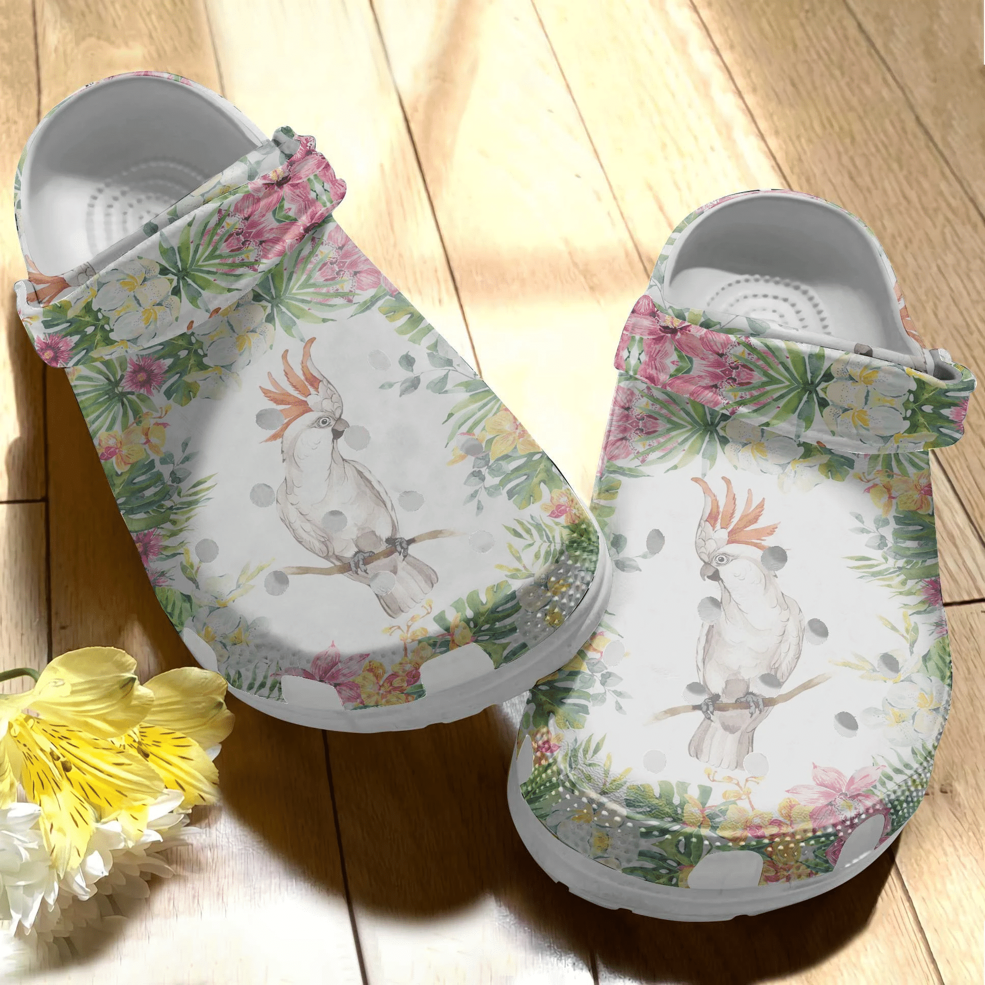 Birds Flower White Parrot Flower Crocs Shoes Cockatoo Shoes Crocbland Clog