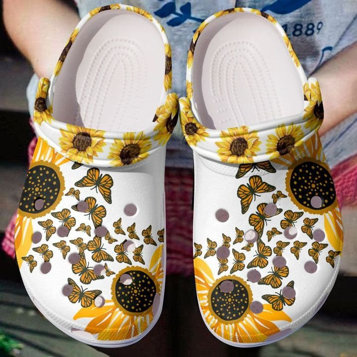 Attractive Sunflower Butterfly Clogs Crocs Shoes Gift For Mothers Day ATSB