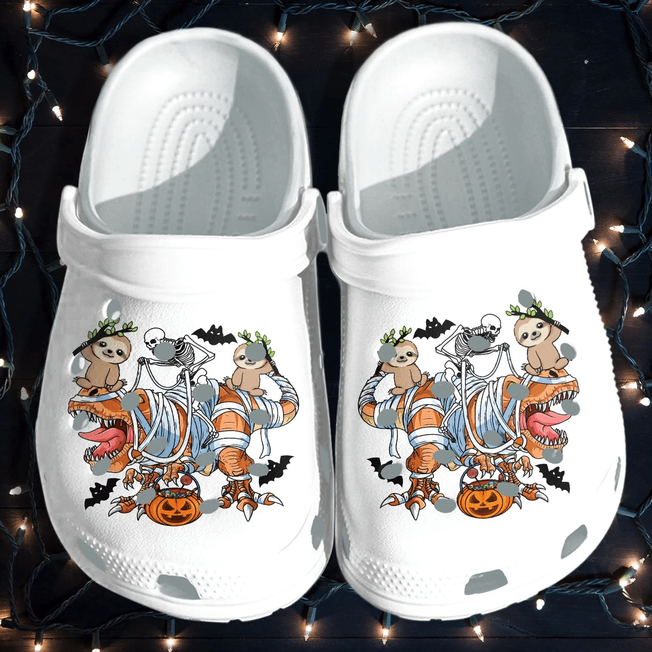 Sloths And Skull Sitting On Dinosaur Shoes Clog Halloween Pumpkin Crocs Crocband Clog